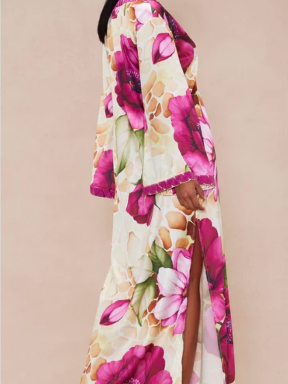 Floral V-Neck Maxi Dress in Pink and Cream - Picture 4 of 7
